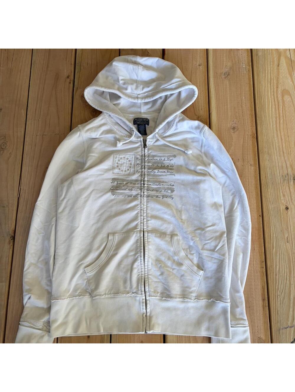 Vintage y2k White Polo Ralph Lauren cotton zip-up hoodie
